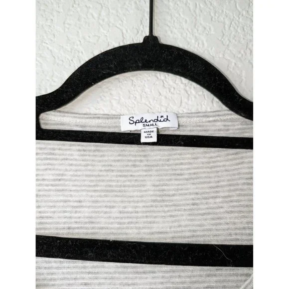 Splendid Small Grey and White Striped Long Sleeve Shirt with Asymmetrical Trim - Picture 3 of 8